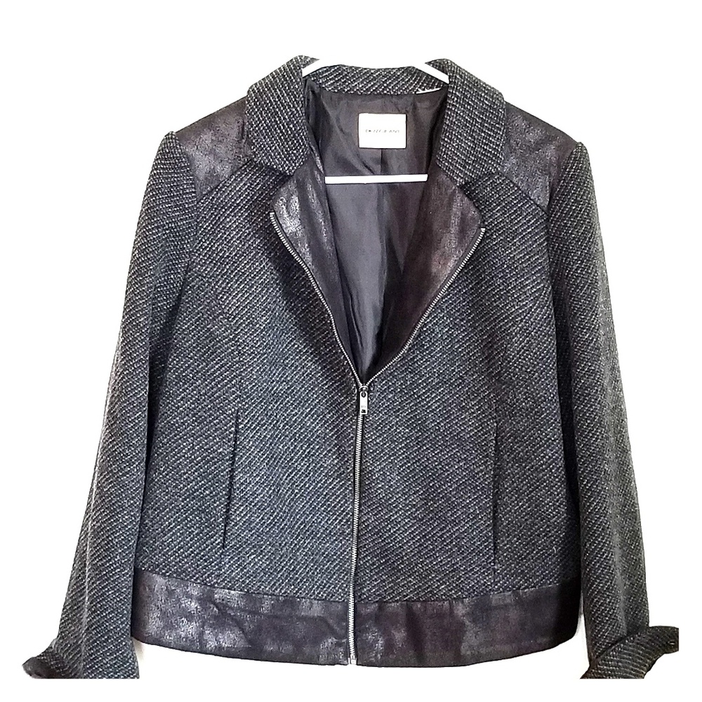 DKNY tweed leather zip jacket